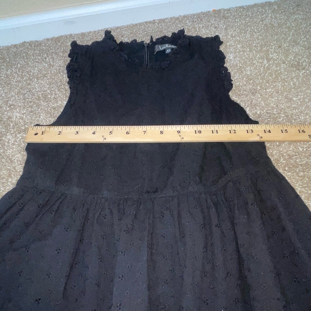 LuLus Be My Sweetie Black Eyelet Lace Babydoll Midi Dress SZ XS ruffle neck - Picture 9 of 11